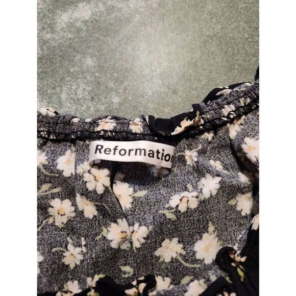 Reformation Cheyanne Hayley Black Floral Short Sleeve Blouse Top sz S - Picture 3 of 5